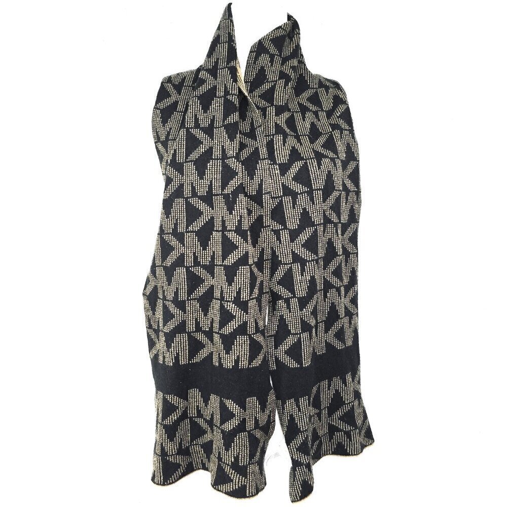 Michael Kors Scarf MK Logo Reversible Black Tan Unisex